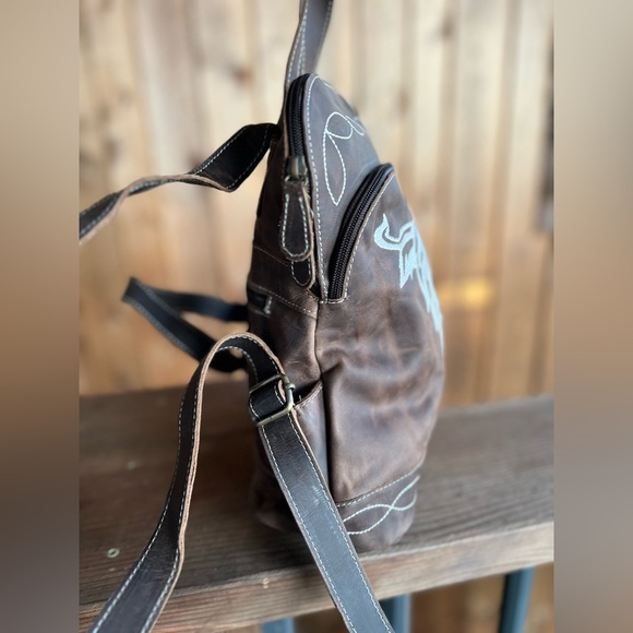 Rustic Highland Bull Genuine Crazy Horse Leather Small Backpack Bag Western Boho - Picture 4 of 13